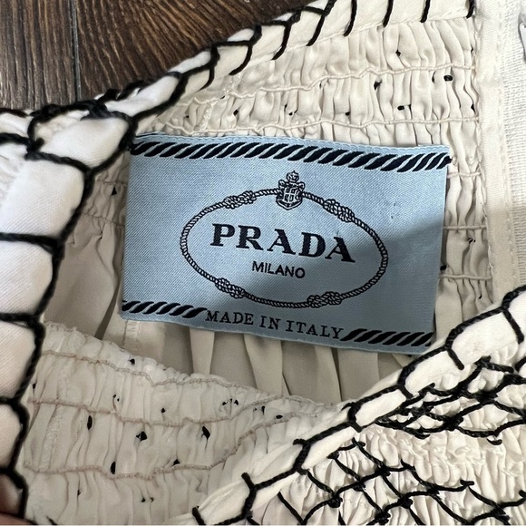 Prada Designer White Smocking Detail Flared Dress SZ 42 - Picture 5 of 12